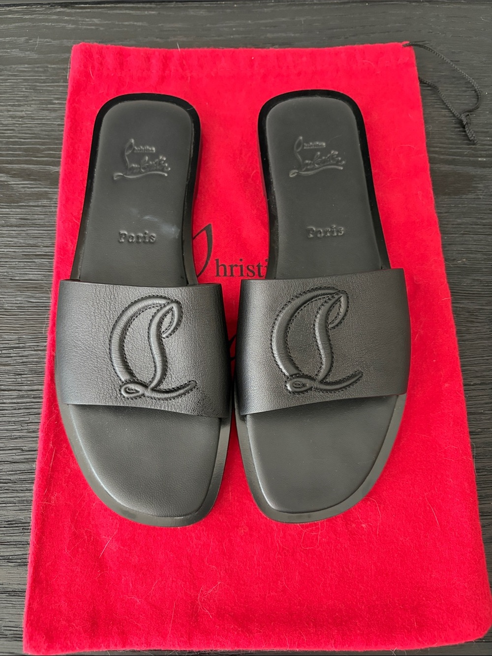 Christian Louboutin Black Leather Logo Sandals